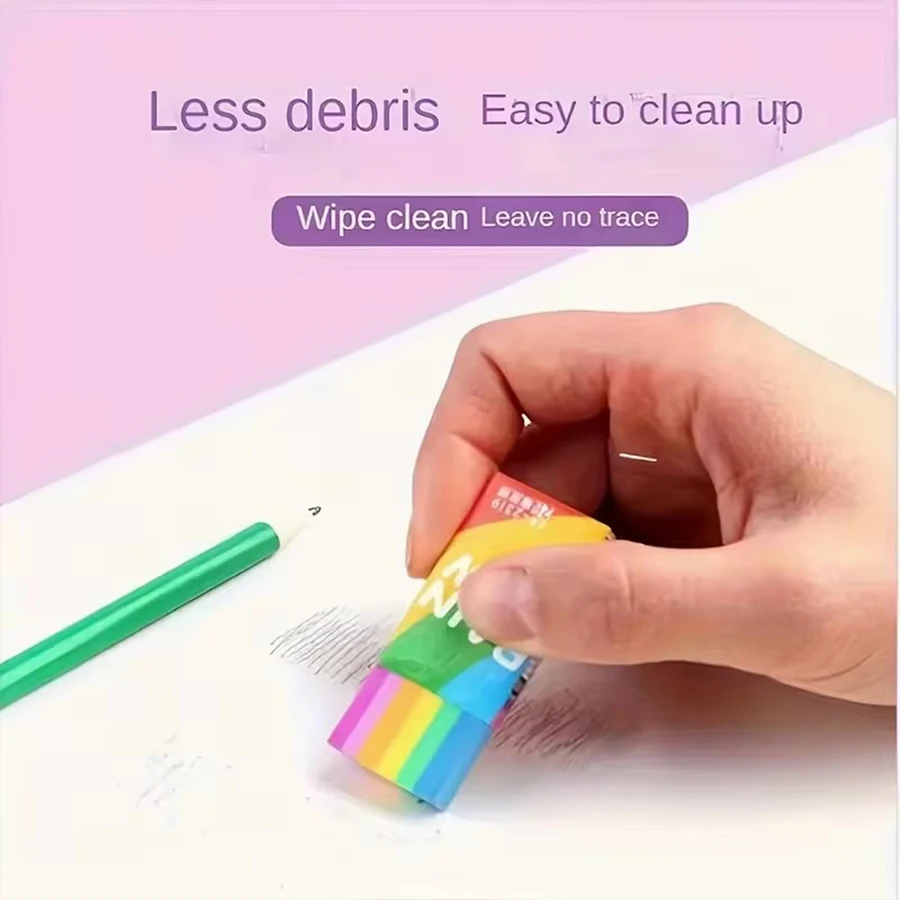 5/10 Pezzi Gomma per Cancellare 2B con Gradiente Arcobaleno, Gomma Colorata a Strisce per Scuola, Studenti, Cancelleria, Senza Residui - immagine 4