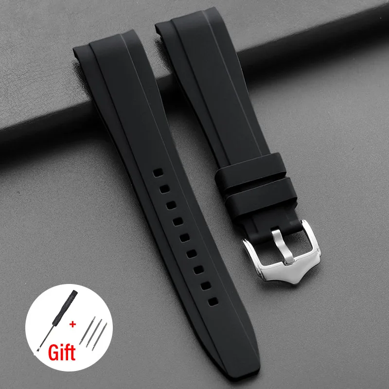 High-Quality Curved End Silicone Sport Watch Band - Waterproof Rubber Strap