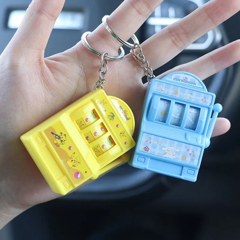 

Cartoon Sanrio Hello Kitty Cinnamoroll Fruit Machine Keychain Pendant Kuromi Game Mini Spinner Slot Machine Small Toy Girl Gift