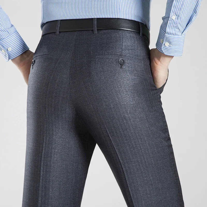 Summer Business Thin Suit Pants For Men Size 29-56 Spring Autumn Male Formal Solid Silk Long Dress Pants Baggy Office Trousers 3
