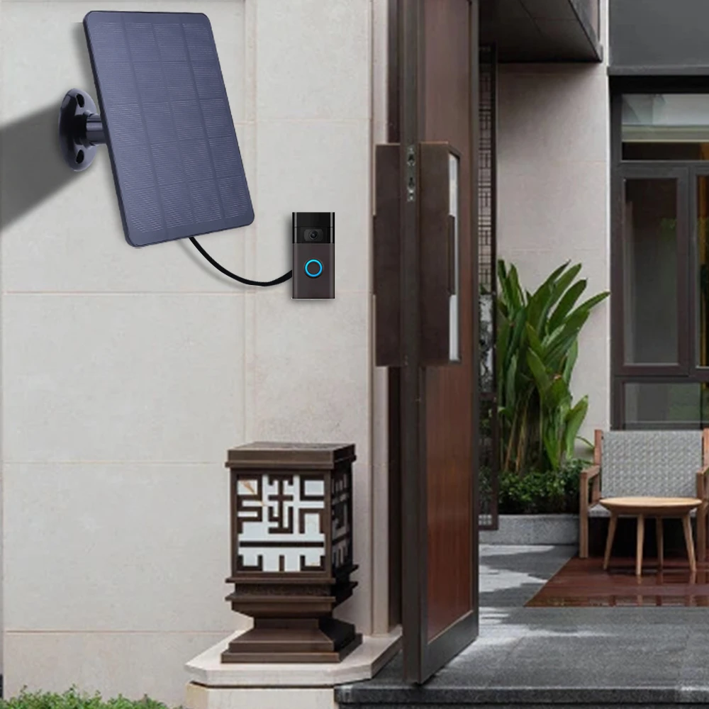 4W 5V Solar Cell Panel Waterproof Solar Power Panel 360° Adjustable Bracket with 9.8FT Charging Cable for Ring Video Doorbell