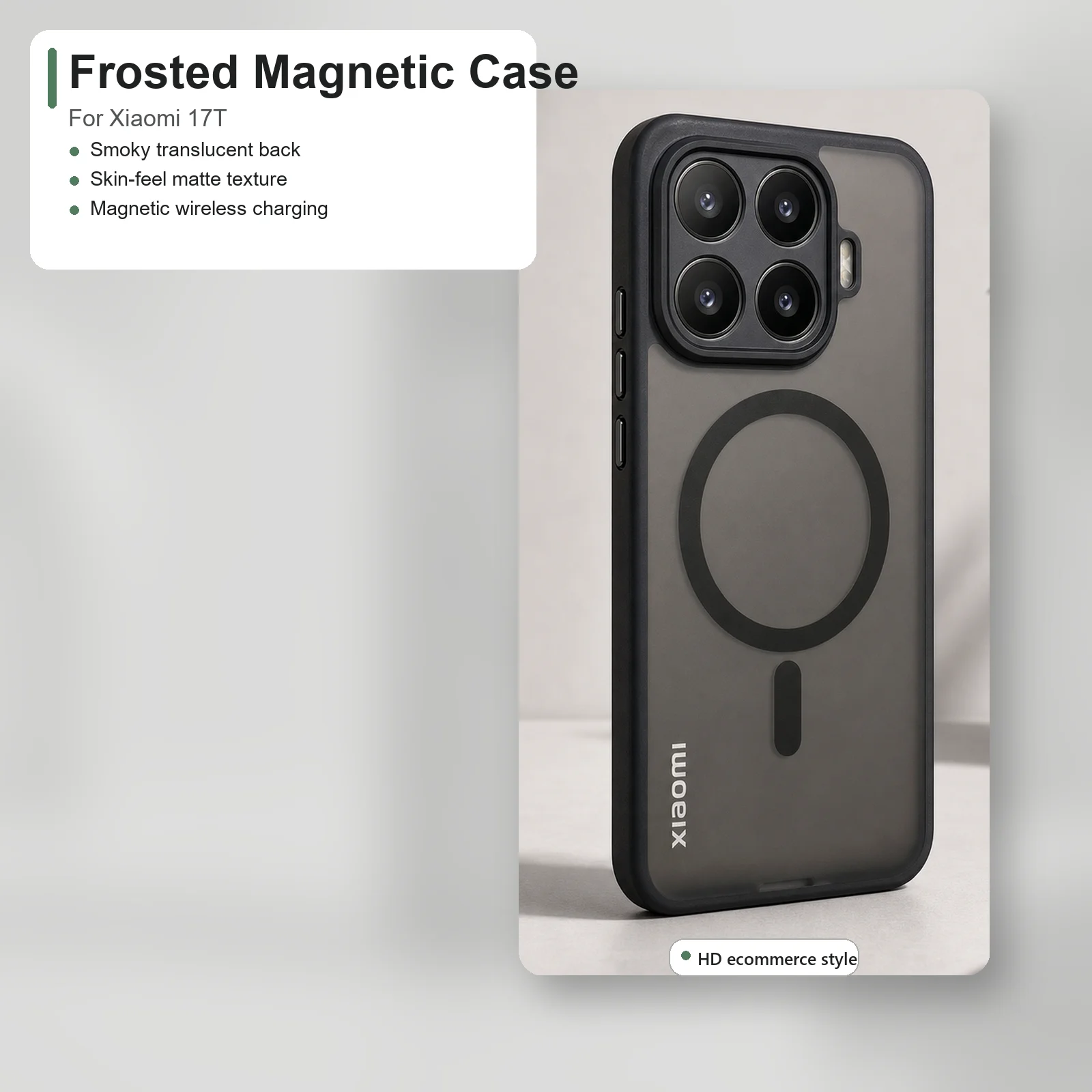 Enhanced Black Matte Translucent Case with MagSafe for Magnetic Wireless Charging