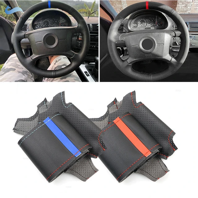 Funda personalizada para volante de coche, accesorio para BMW E46 318i 325i  E39 E53 X5, trenza de cuero de gamuza negra, bricolaje - AliExpress