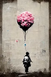 Vibrant Urban Graffiti Canvas Art: Boy with Balloon by Banksy - Modern Wall Decor - 40x60cm No Frame (Green)
