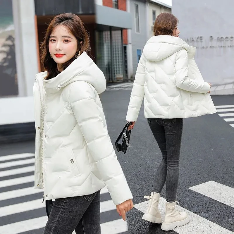 

2023 New Women Winter Jacket Korean Loose Hooded Cotton Coat Warm Thicken Short Jacket Winter Cotton Padded Jacket Women Parkas