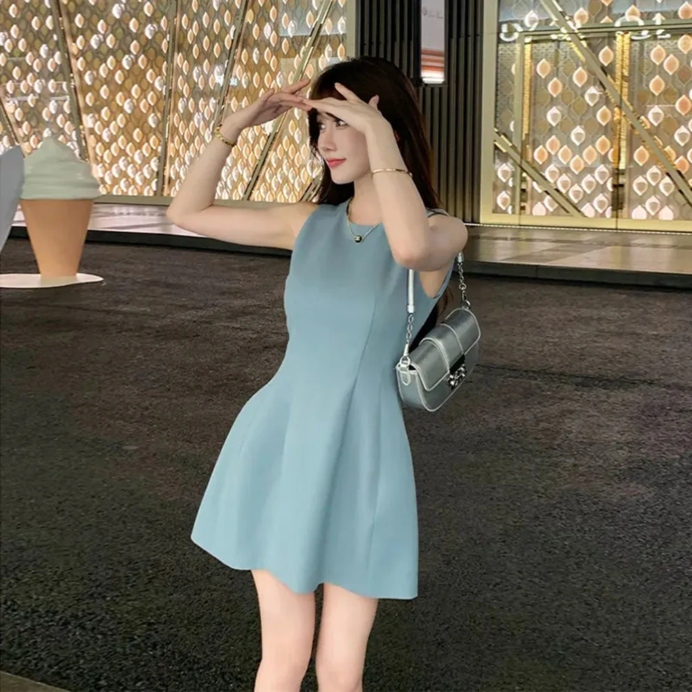 Korea Elegant Vest Dresses Intellectual Simple Sleeveless Dress Office Ladies Temperament Mini Dress Women's Clothing Summer New 2