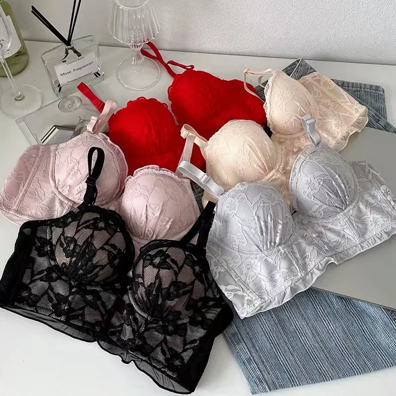 Sexy lace non-steel ring underwear women's gathered bra