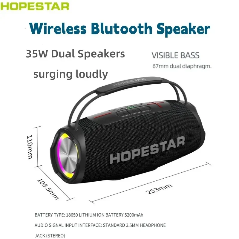 

Высокомощный портативный сабвуфер H53, Беспроводная Bluetooth-колонка, водонепроницаемая IPX6 бумбокс, ручной Super Bass Caixa De Som TF