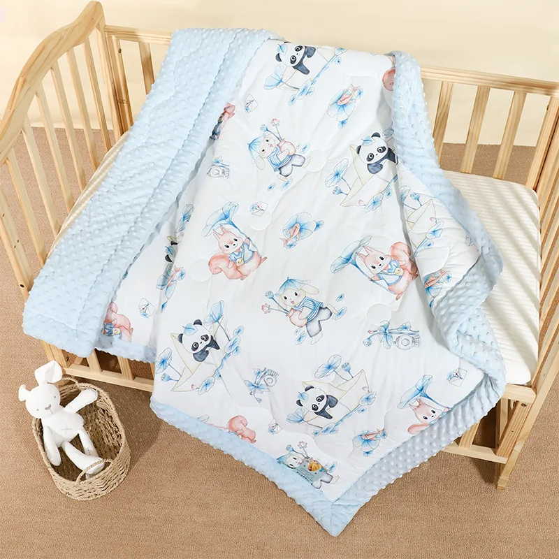 Newborn Cartoon Comfortable and Soft Absorbent Swaddle Blankets Kid Pure Cotton Bath Towel Baby Bedding Small Quilt