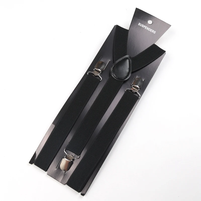 Elegant Solid Color Elastic Leather Suspenders - Adjustable Straps for Weddings and Formal Attire