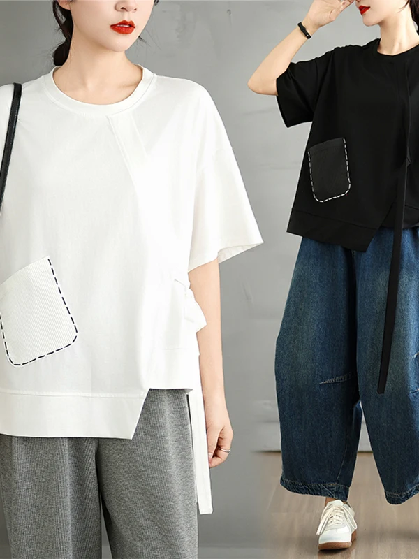 New 2025 Women's Pure Cotton ort Sve T-irt Summer Loose round Ne Materni Top  Color Base Layer irt