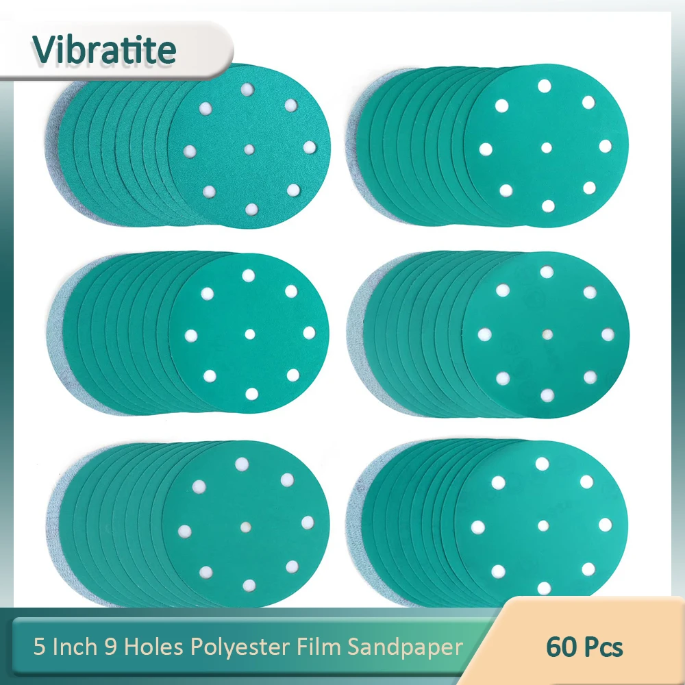 60 Pcs Sanding Discs 80320 Assorted Grit Sandpaper Wet Dry FilmBacked Green Line Hook and Loop
