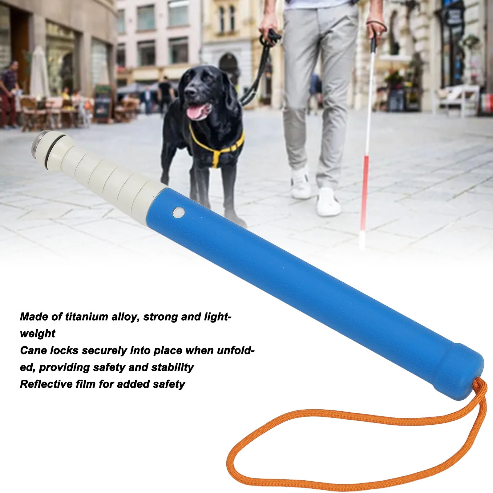Blind Cane Reflective Titanium Alloy Foldable Easy Grip Lightweight Sturdy for Elderly Vision Impaired People Folding Blind Cane walking cane
