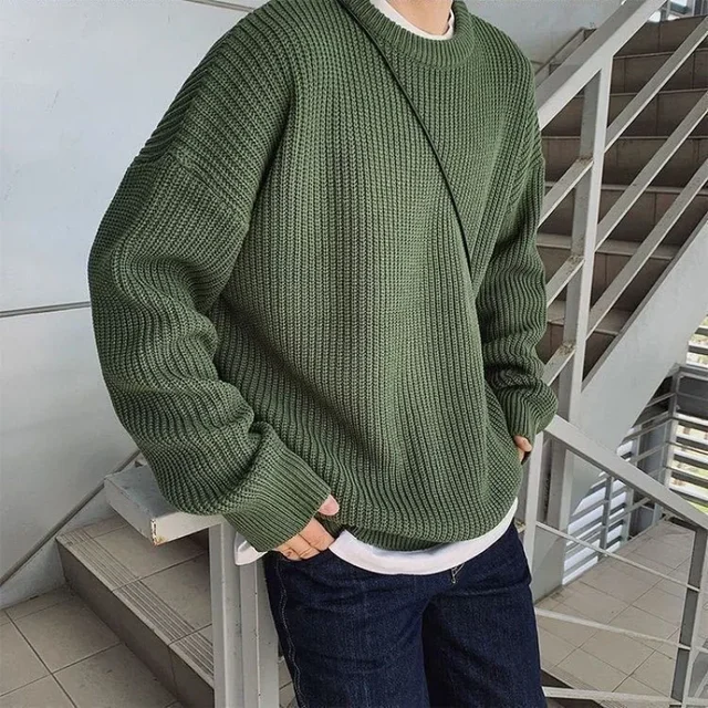 Korean Fashion Sweaters Men Autumn Solid Color Wool Sweaters Slim Fit Men Street Wear Mens Clothes Knitted Sweater Men Pullovers 1