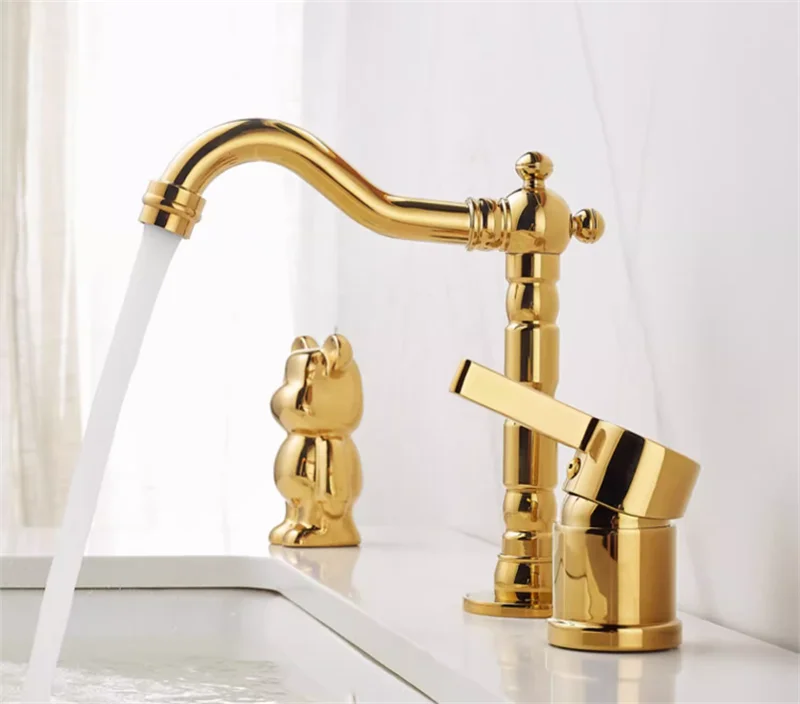 Description Picture 4 of itemBasin faucet Bathroom two holes Widespread Dark Gold bathroom faucet sink tap 360 rotating widespread Black basin Tap