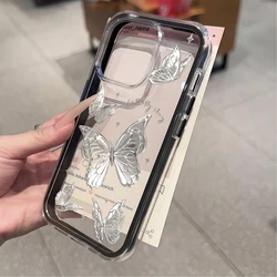Elegant Silver Metal Butterfly Transparent Phone Case - Protective Silicone Cover - Galaxy S23 Ultra (HE - P8878)