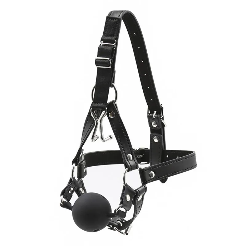 Bâillon boule en silicone avec masque crochet nasal bdsm_voghion.com