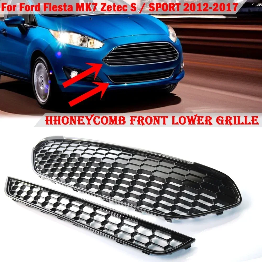 

Car Front Bumper Lower Centre Grille Grill Cover For Ford Fiesta Zetec-S 2013-2017 Glossy Black Honeycomb Upper Grill