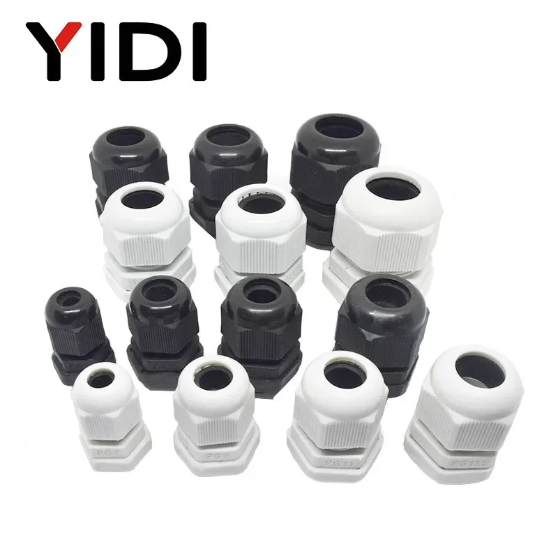 IP68 PG Waterproof Cable Gland Connector Plastic Nylon PG7 PG9 PG11 PG13.5 PG16 PG19 PG21 PG25 PG29 PG36 M16x1.5 5pcs Black