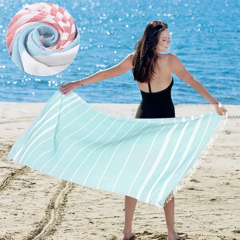 100x180CM Travel Turkish Large beachtowel striped tassels made of cotton towels household use Soft absorbent quick drying towel 3