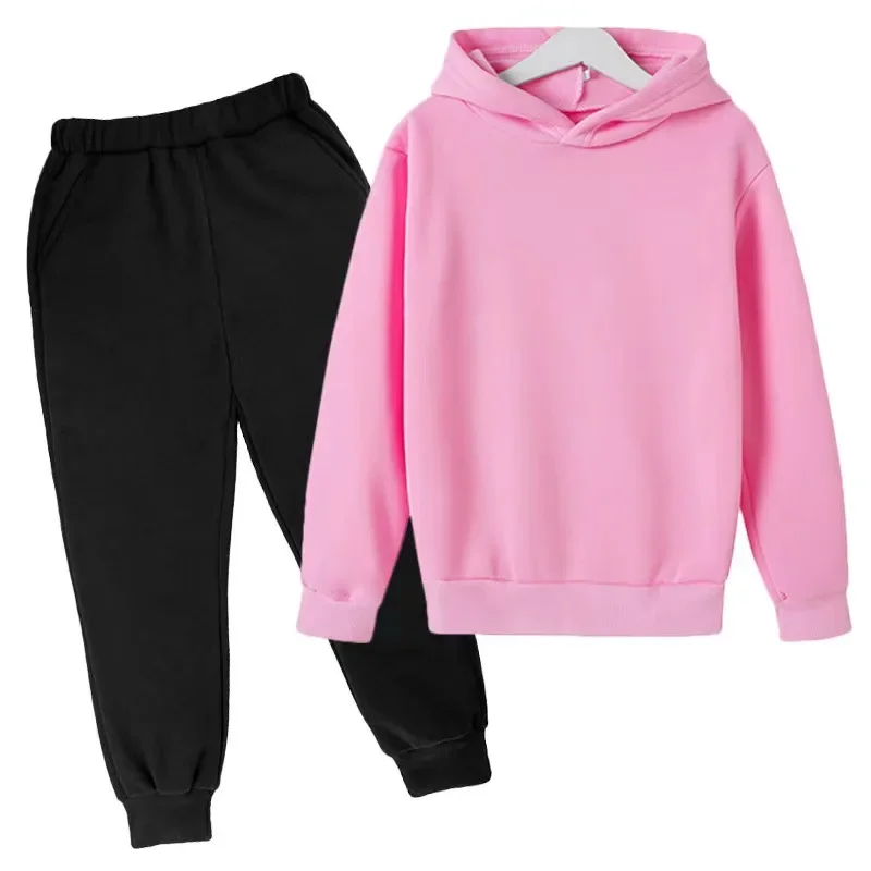 Autumn/Winter Kids Tracksuit Hoodie Solid Color Black and White Infrared Set Top + Pants Gift for Boys and Girls Ages 3-13 2
