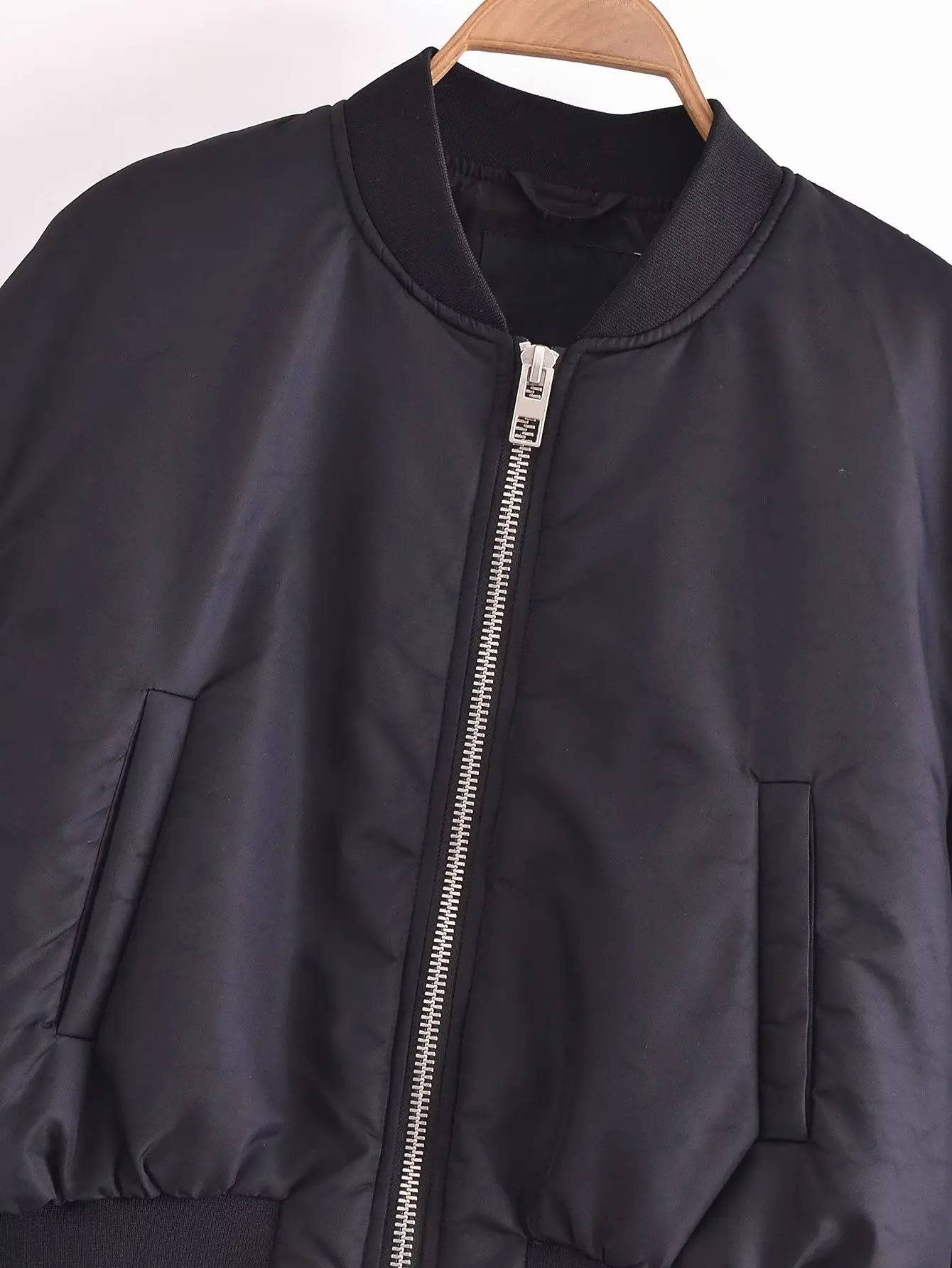 Withered High Street Zipper Bomber Jacket Coat Fashionable Loose Short Winter Coat Women