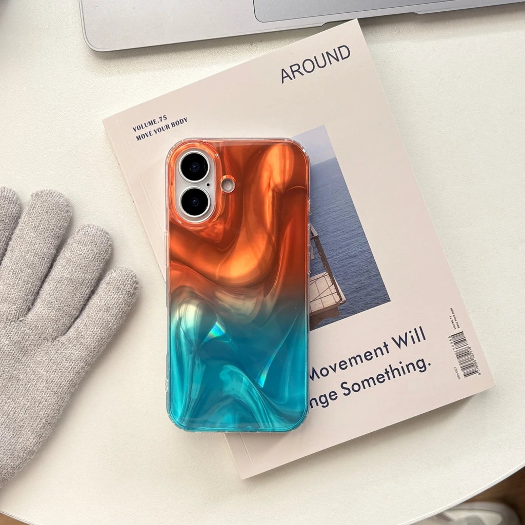 Fashionable Orange and Green Silk Satin Glossy Phone Case