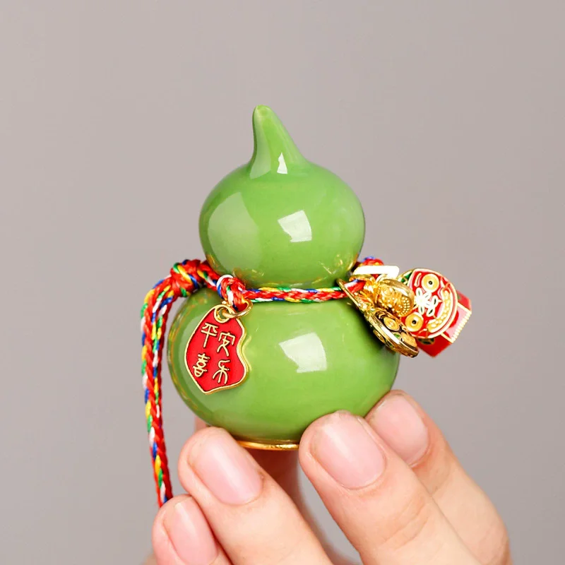 Mini Colorful Ceramic Gourd Ornament, Hulu Home Decor for Good Fortune, Wealth Luck and House Blessing, Auspicious Crafts Gift