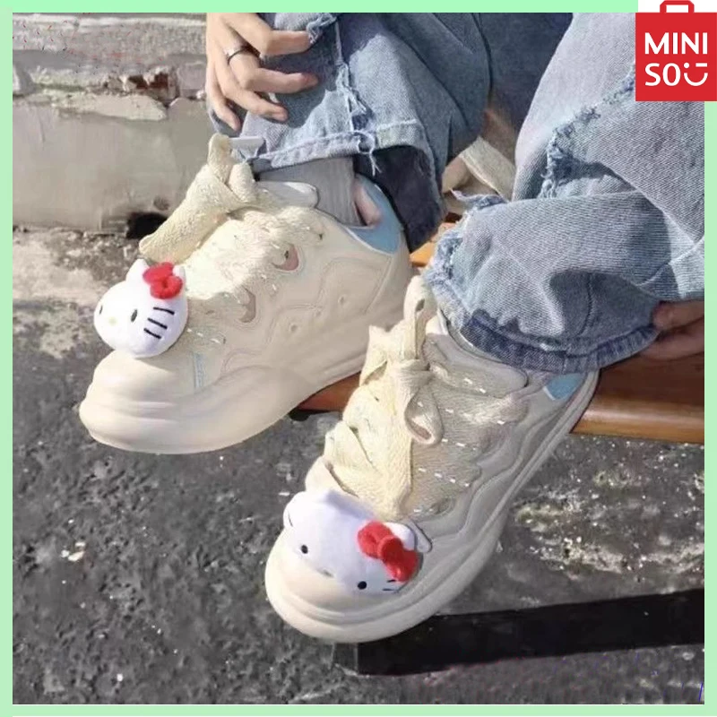 

2024 New Miniso Sanrio Hello Kitty Y2K Anime Women's Sports Shoes Kawaii Casual Thick Sole Board Shoes Outdoor Canvas Shoes Gift
