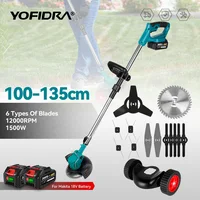 YOFIDRA 100-135cm Electric Lawn Mower Foldable Trimmer Pruning Cutting Garden Power Tool For 21V 18V Battery With 2 Battery
