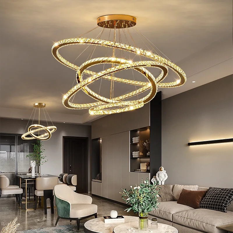 Modern Crystal Rings Ceiling Chandelier Circle Pendant Lamp Living Dining Room Lustre Hanging Light Home Decor Lighting Fixtures ceiling chandelier