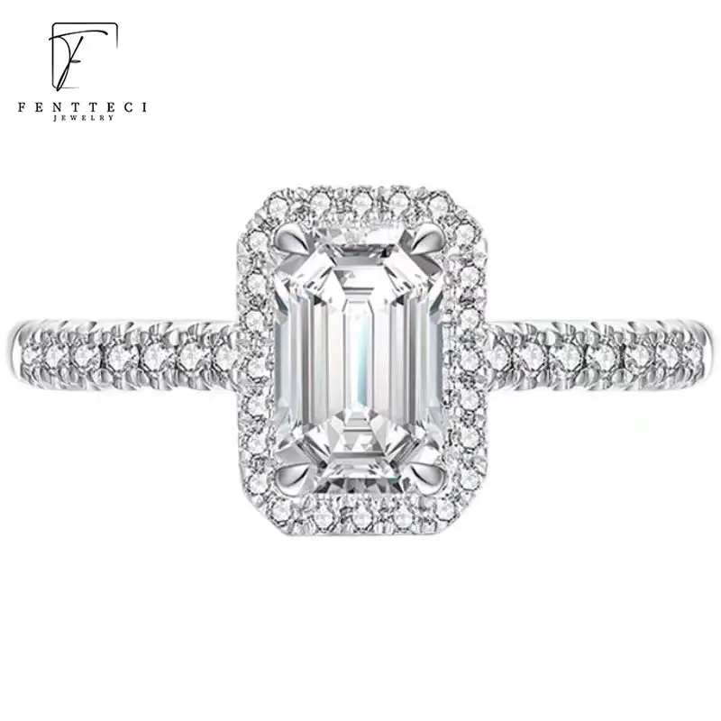 FENTTECI S925 Sterling Silver Gold Plated Square Moissanite Ring for Women Wedding Bands Anniversary Party Gift Fine Jewelry square powder blue gradient necklace earrings ring box jewelry organizer storage gift case paper jewellry packaging container