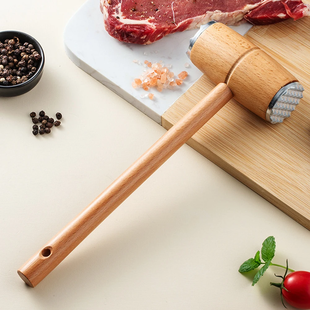 1 Pcs Meat Tenderizer Hammer With Wooden Handle Heavy Sturdy Meat Mallet Dual-side Mallet For Kitchen Pounder Hammer
