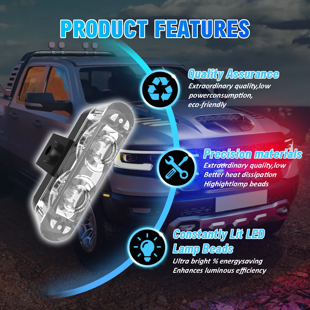 8 In 1 LED Emergency Strobe Lights Police Hazard Signal lights 12V Wireless Remote Car Grille Flash Light Bar for Cars Truck Van