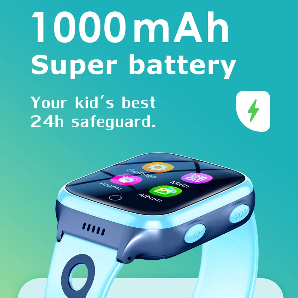 어린이 4G 스마트 워치 휴대폰, 1000mAh 대용량 배터리, 영상 통화, GPS 위치 SOS 통화 백 모니터, 어린이 선물, 스마트워치, K9