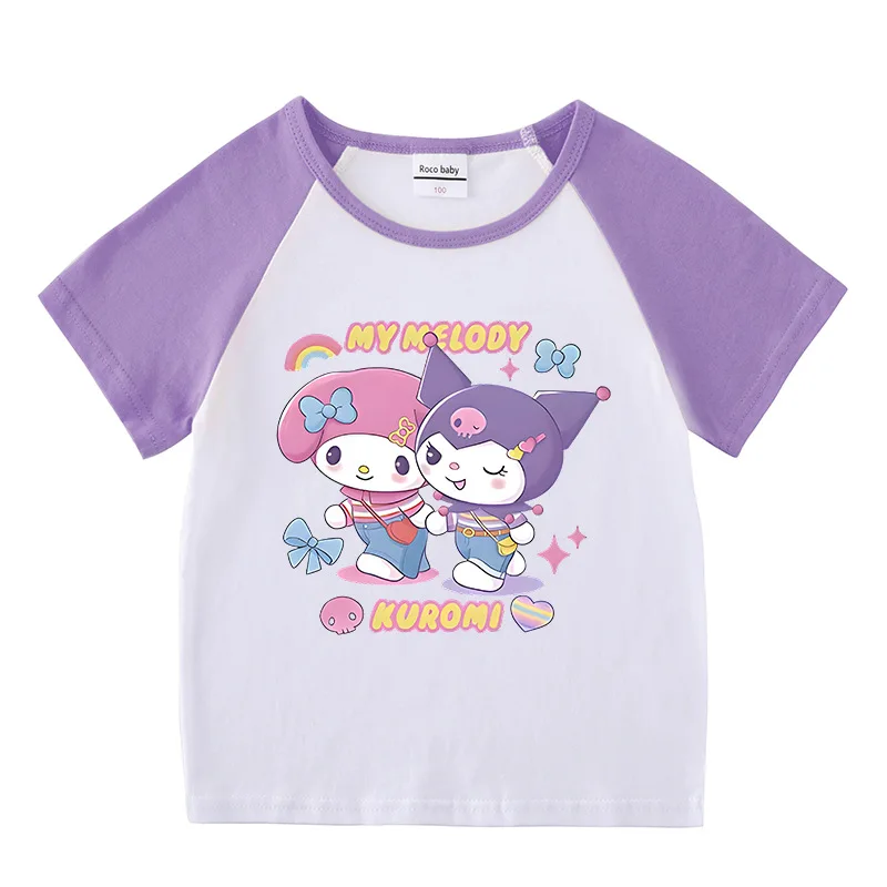 

Sanrio Children T-shirt Kawaii Kuromi Fashion Boy Girl Cotton Clothes Anime Cartoon Kids Pure Cotton Casual Wear Birthday Gift
