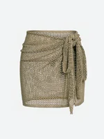 Women's Knitted Short Skirt with Hollow Straps and Slit, Sexy Beach Coverup Shirt for Summer