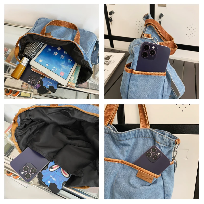 Vintage Denim Women's Bag New Jeans Messenger Bag Y2K Canvas Shoulder Bag Big Eco Bag Korean Shopping Handbag Female Pockets Ins