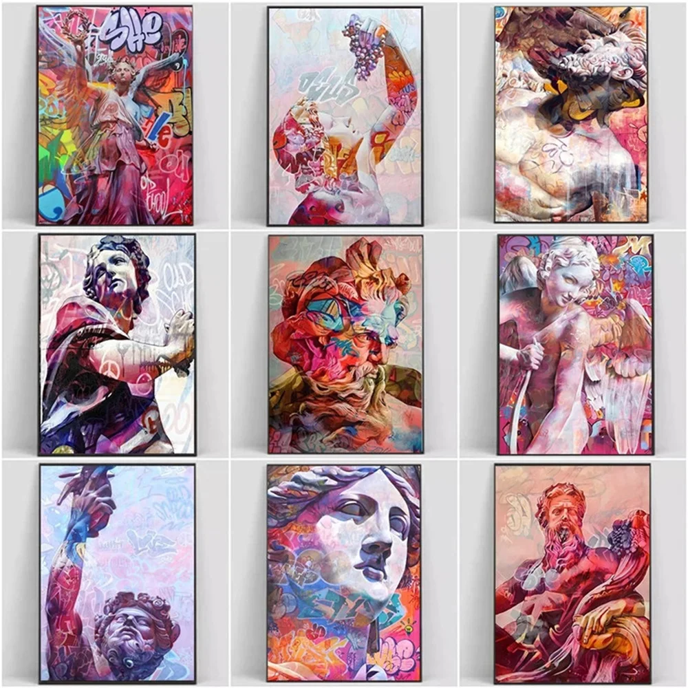 

Graffiti Sculpture Colourful Street Art Canvas Picture Print God Poster Painting Greek Mythology For Nordic Home Wall Room Decor