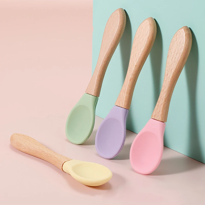 Baby Utensils Toddler Learning Feeding Spoon Fork Knif Babies Gadgets Short Handle Feel Temperature Feeder Tableware for Dishes baby feeding spoon
