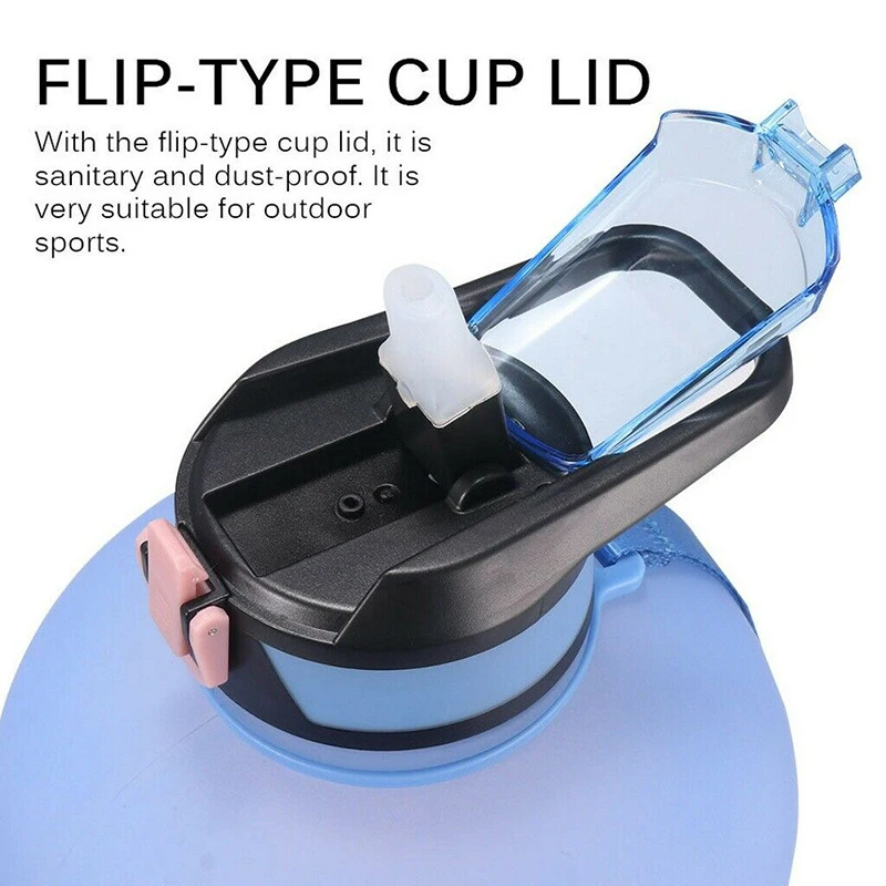 Voilamart 3.78L Gallon Sport Water Bottle with Time Marker and Straw Portable Gym Clear Plastic Drinking Bottles Sports Cup