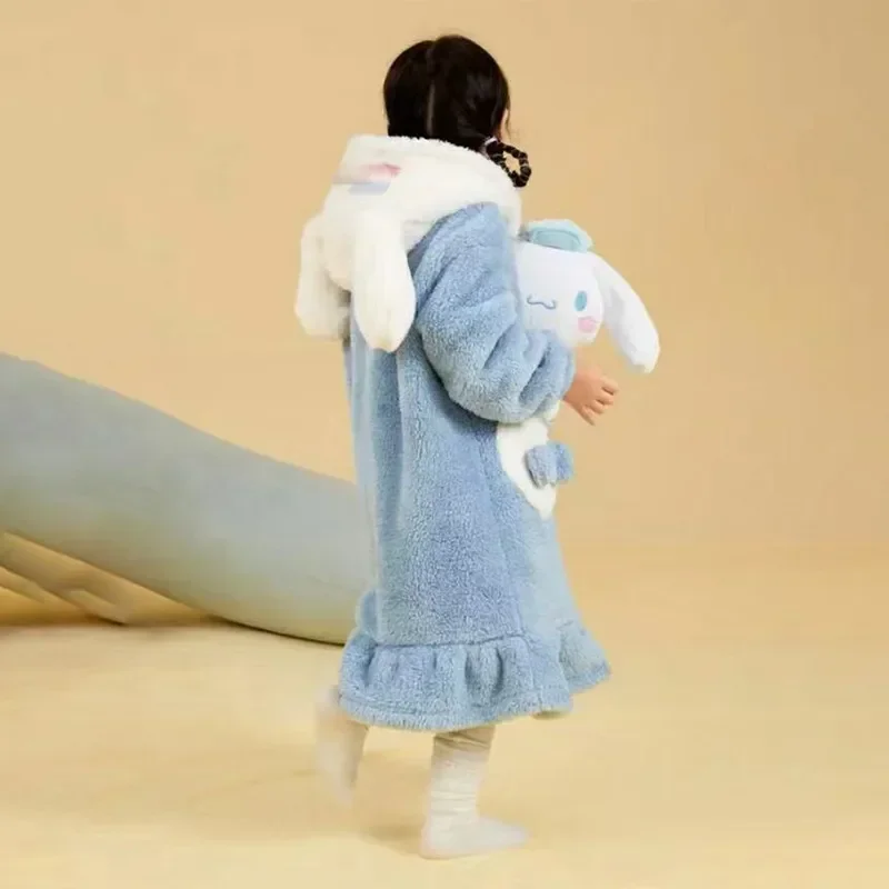 

Kawaii Anime Sanrio Cinnamoroll Children's Sleepwear Flannel Warm Cute Cartoon Winter Pajamas Loungewear for Christmas Cute Girl