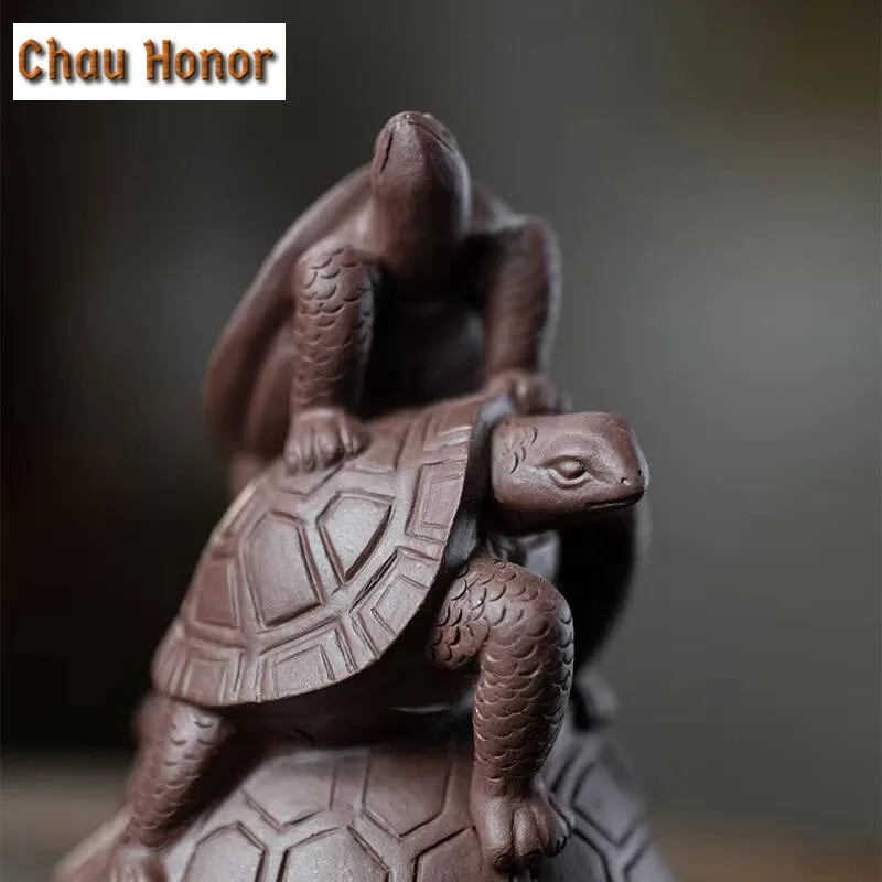 Yixing Handmade Purple Clay Tea Pet Chinese Longevity Turtle Statue Ornaments Sculpture Tea Figurine Tea Set Decoration Art
