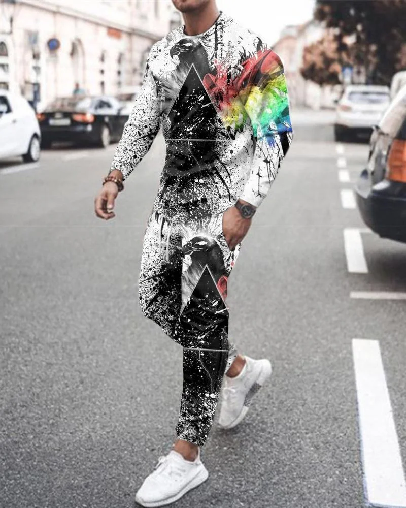 

2022 Spring Men's Sportswear Set Autumn Long Sleeve T-Shirt Set Colorful Casual Sportswear 2 Piece Fashion Round Neck Street