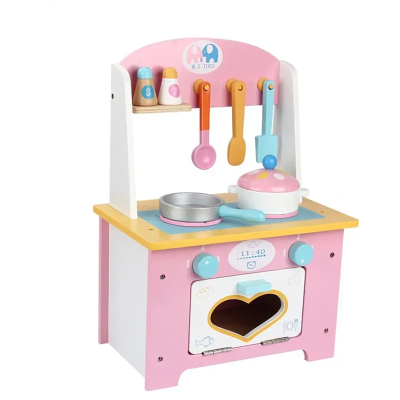 

42cm High Quality Wooden Kitchen tool table Toy Set pot pan slice spoon Play house Puzzle Interactive Toys baby birthday gift