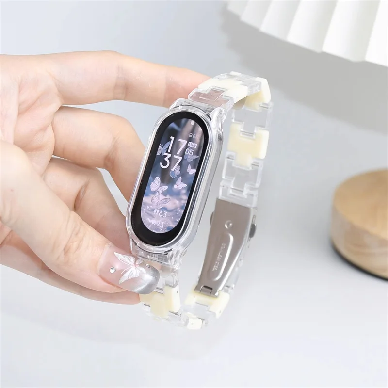 Color Collision Resin Watch Strap with Transparent Protective Cover Wristband
