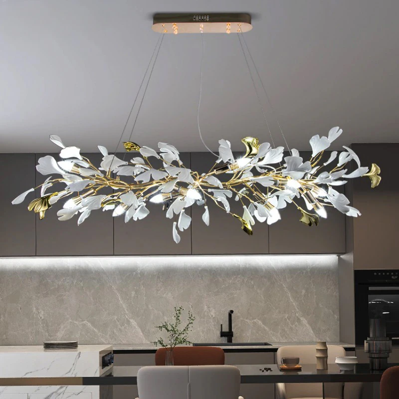 

Gold Branch Crystal Chandelier For Dining Room Living Room Bedroom Kitchen Hotel Ginkgo Leaf Hanging Chandeliers Pendant Light