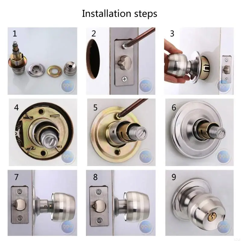 57QF Polished Brass Keyed Entry Door Knob Front Entrance Door Lock 60mm for Front Entrance Adjustable Latches Reversible Use