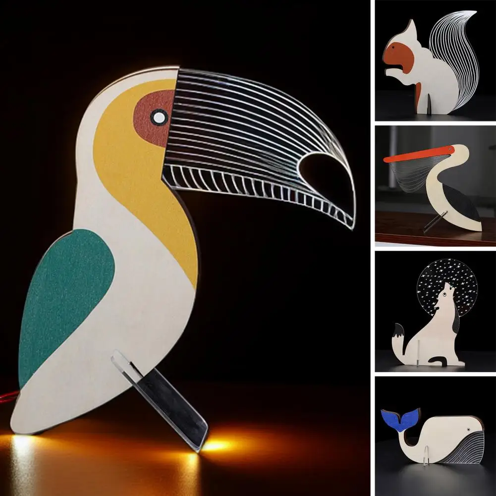 

Modern Led Decorative Lamp Wooden Animal Led Night Light Table Lamp for Children's Bedroom Decor Squirrel Dolphin for Kids