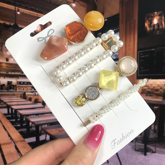 Pearl Crystal Acrylic Hair Clips Set for Women Retro Geometric Barrettes Hairpin Girl Hair Accessories Fashion Jewelry